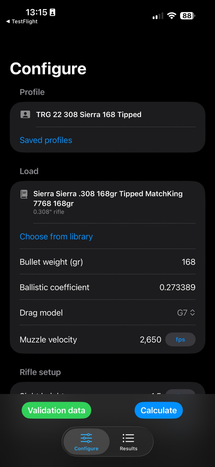 Version 1.2 configuration screen
