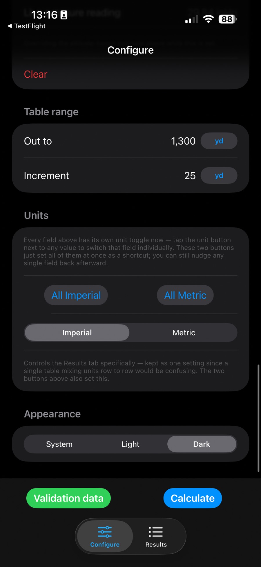 Individual Imperial and Metric unit controls and floating Calculate button