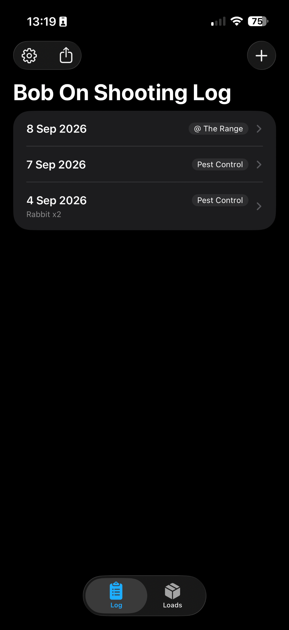 Shooting log entry screen